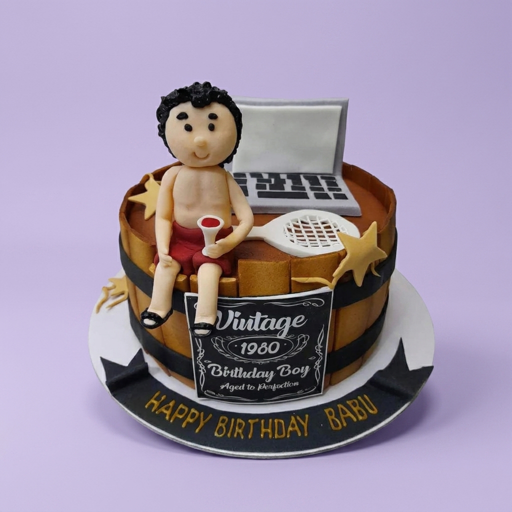 Vintage Whiskey Barrel Barney Cake Design