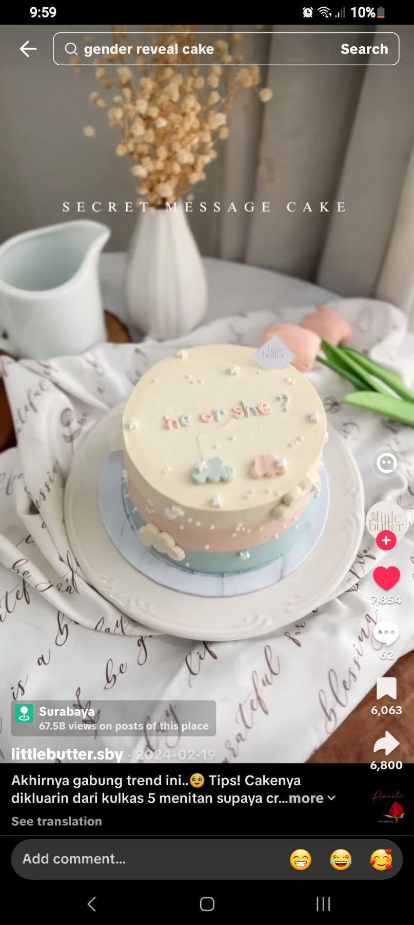 gender reveal pastel 2 Tier - white theme with little butter logo flag and white clouds