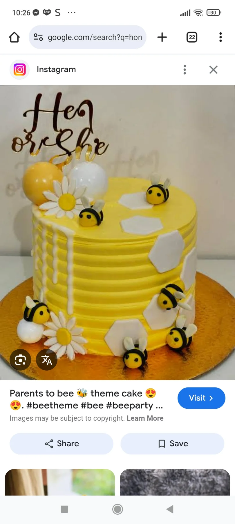gender reveal bee 1 Tier - white theme with He or She topper and edible bee