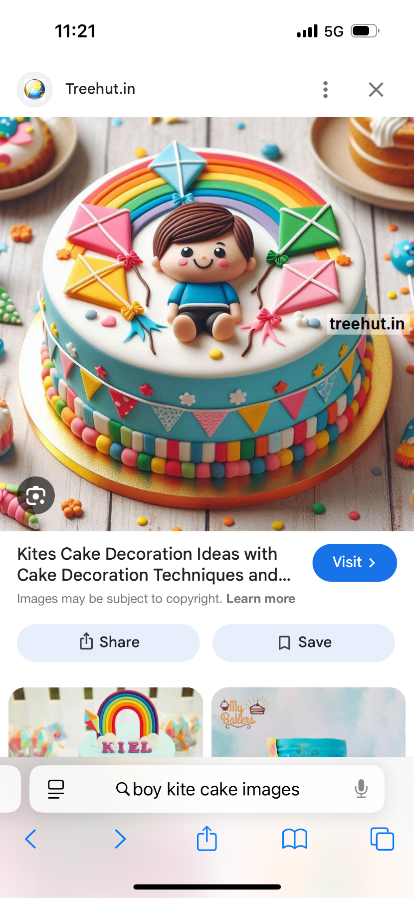 boy kite rainbow 2 Tier Fondant - white theme with boy character and colorful edible balls