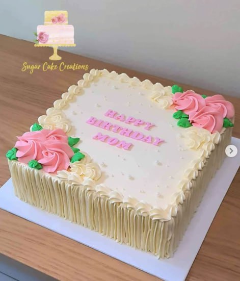 floral birthday Square - pink, rose, green theme with pink icing rosettes