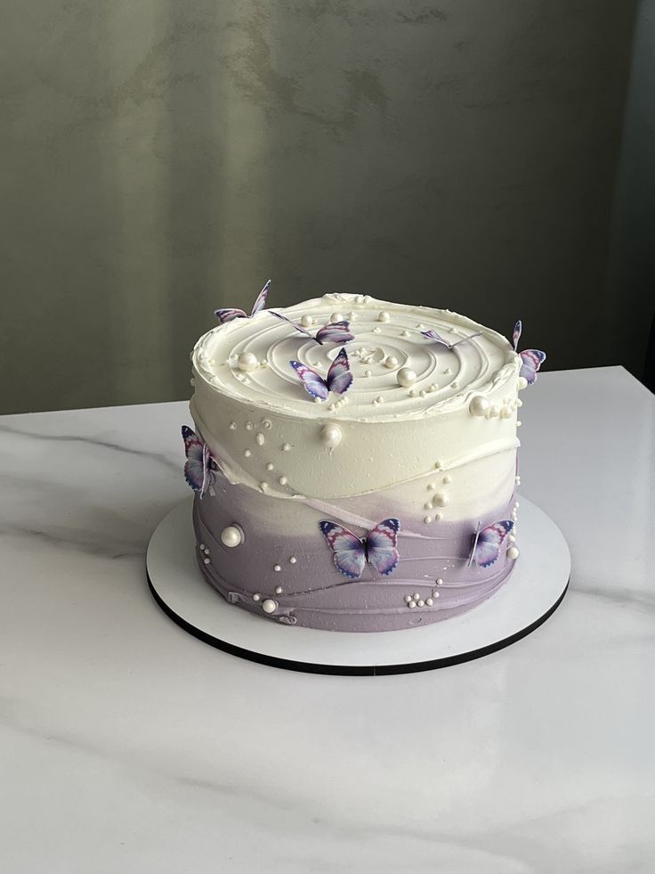butterfly minimalist 1 Tier - white, purple, red theme with purple butterflies and white pearls