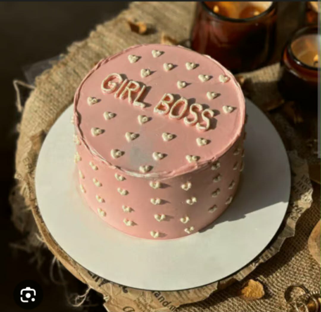 pink girl boss 1 Tier - white theme with white piped hearts