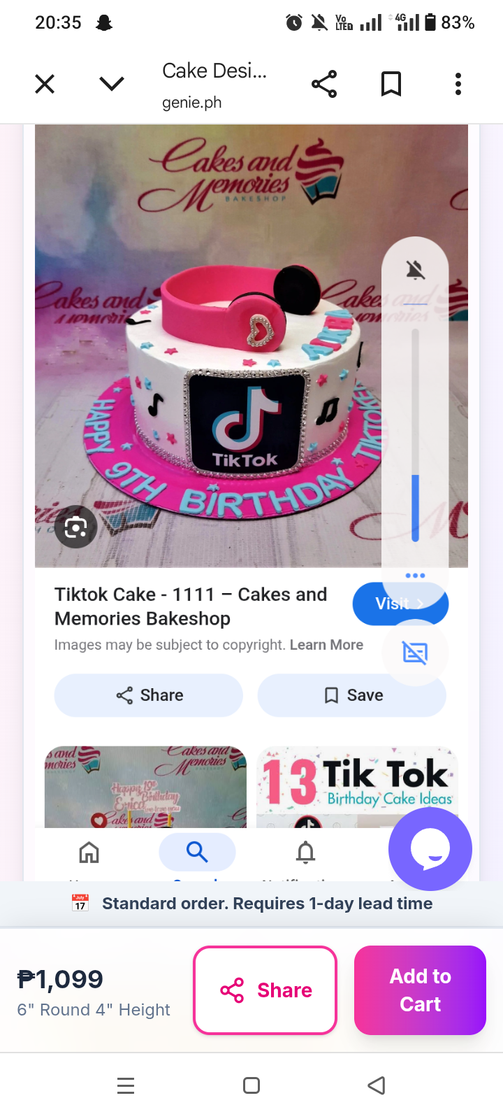 White fondant TikTok themed birthday cake with pink headphones topper, musical notes, and a glittery TikTok logo.